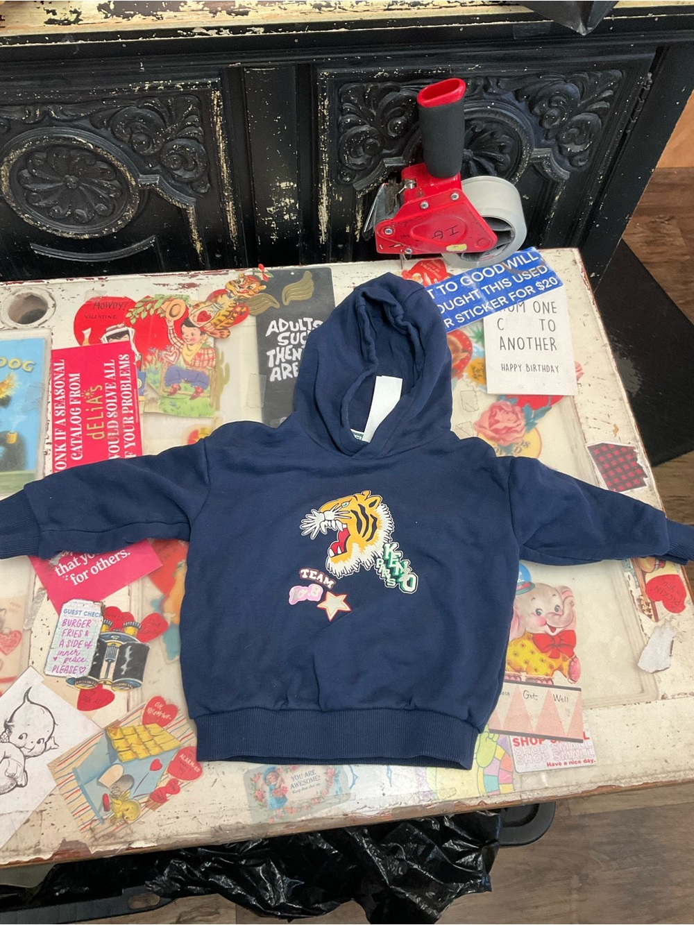 Kenzo Navy Kids Hoodie with Colorful Tiger Patch
